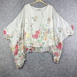 Elena Baldi Silk Top Womens L Floral Blouse Watercolor Artsy Lined Stretch Italy
